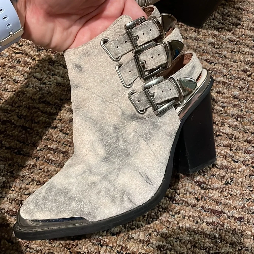 Jeffrey Campbell white and grey buckle booties